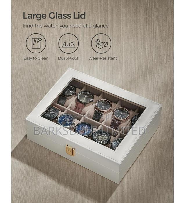 WHITE Watch Display Organizer Box Case 10 PU LEATHER SLOTS - thumbnail 12
