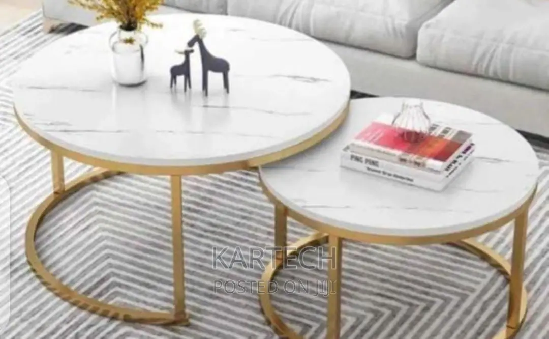 White Nesting Coffee Table Marble Effect (MDF)