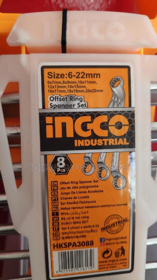 Spanner Set Offset Ring 8 PCS 6-22mm Ingco - thumbnail 3