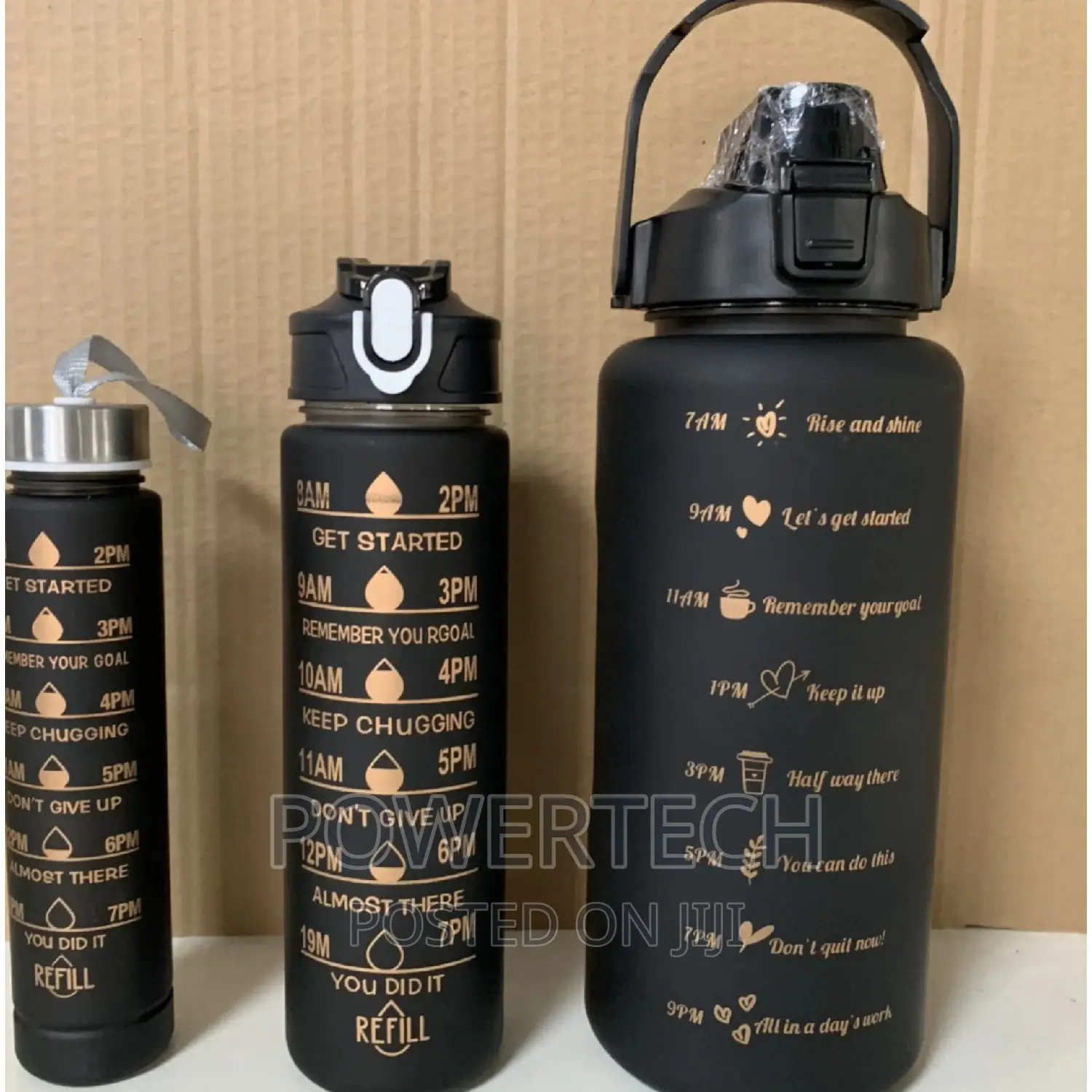 Black Themed Motivational Water Bottles -3pcs Set