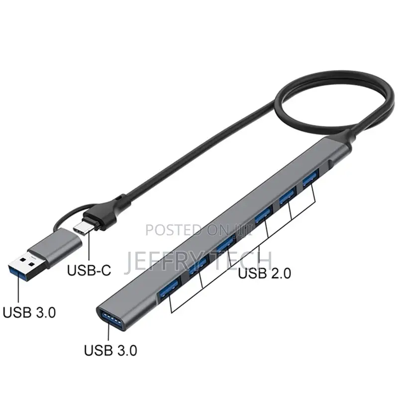 2X(1 PCS 7 Port USB Hub Slim 2 in 1(usb-C+usb 3.0) to USB 2.