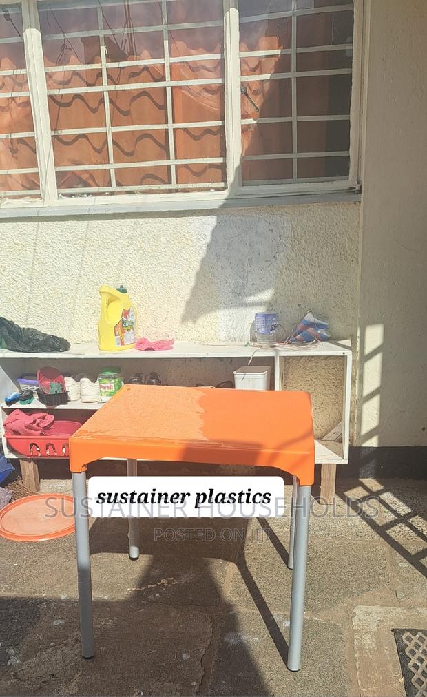 Square Orange Plastic Tables With Metal Legs Available - main view