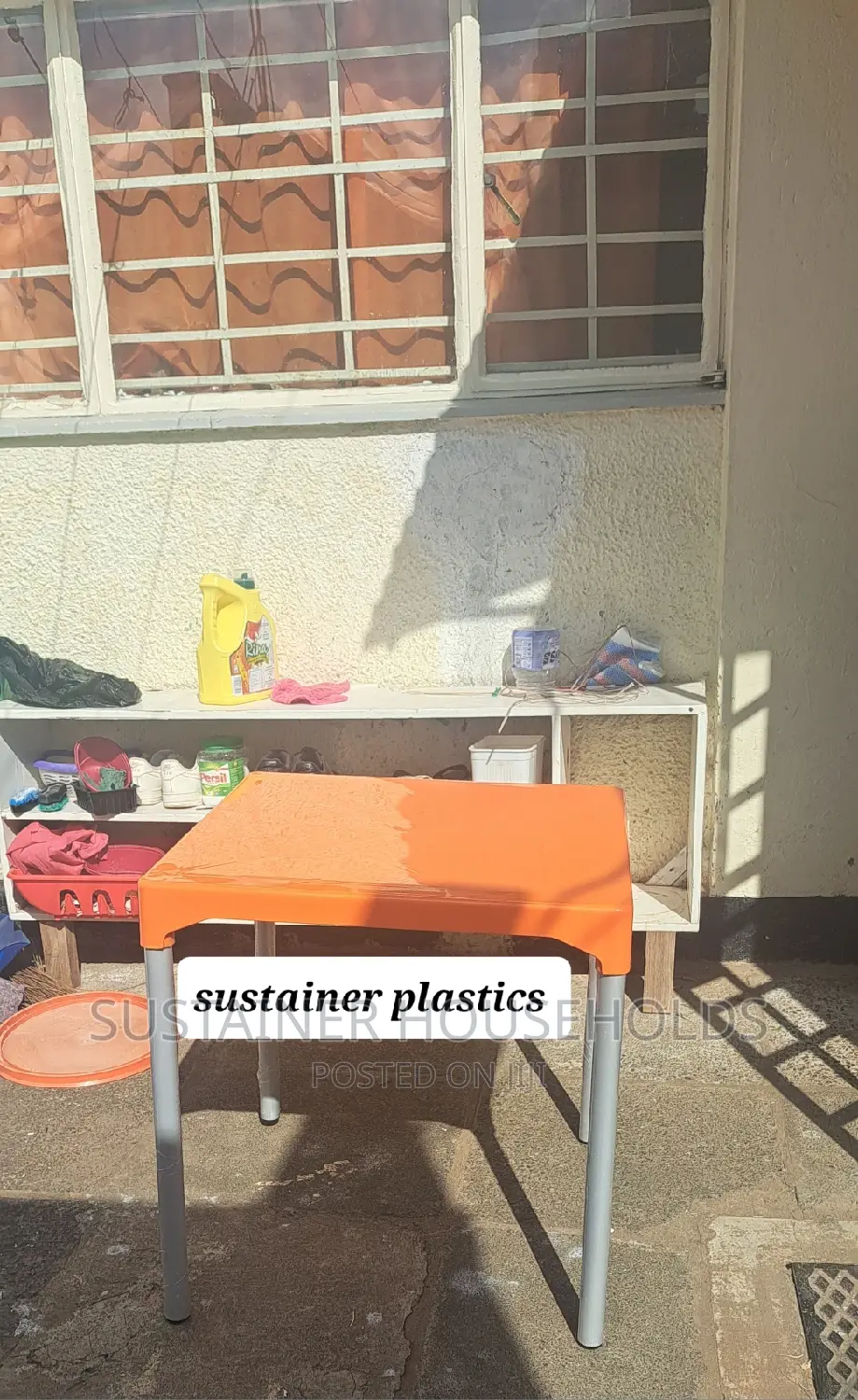 Square Orange Plastic Tables With Metal Legs Available