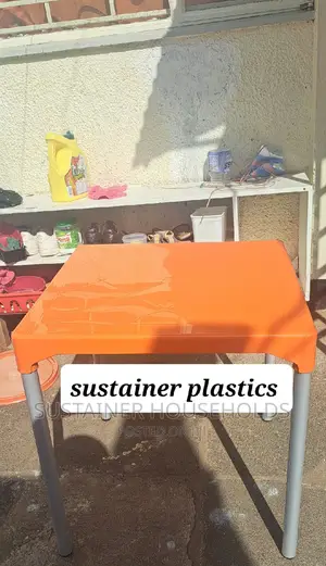 Square Orange Plastic Tables With Metal Legs Available