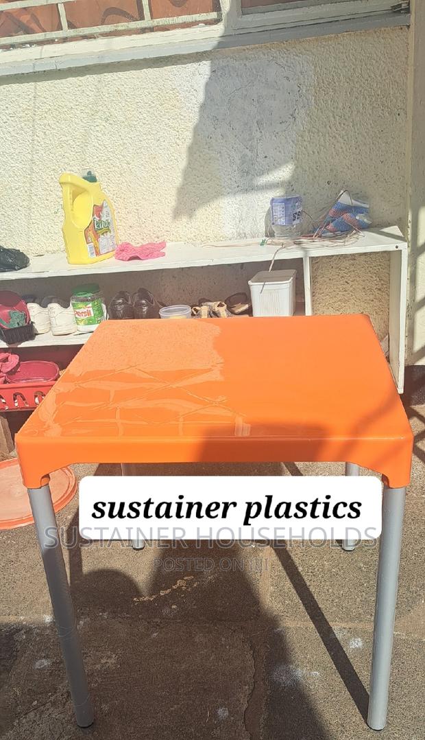 Square Orange Plastic Tables With Metal Legs Available - thumbnail 2