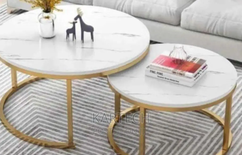 White Nesting Coffee Table Marble Effect