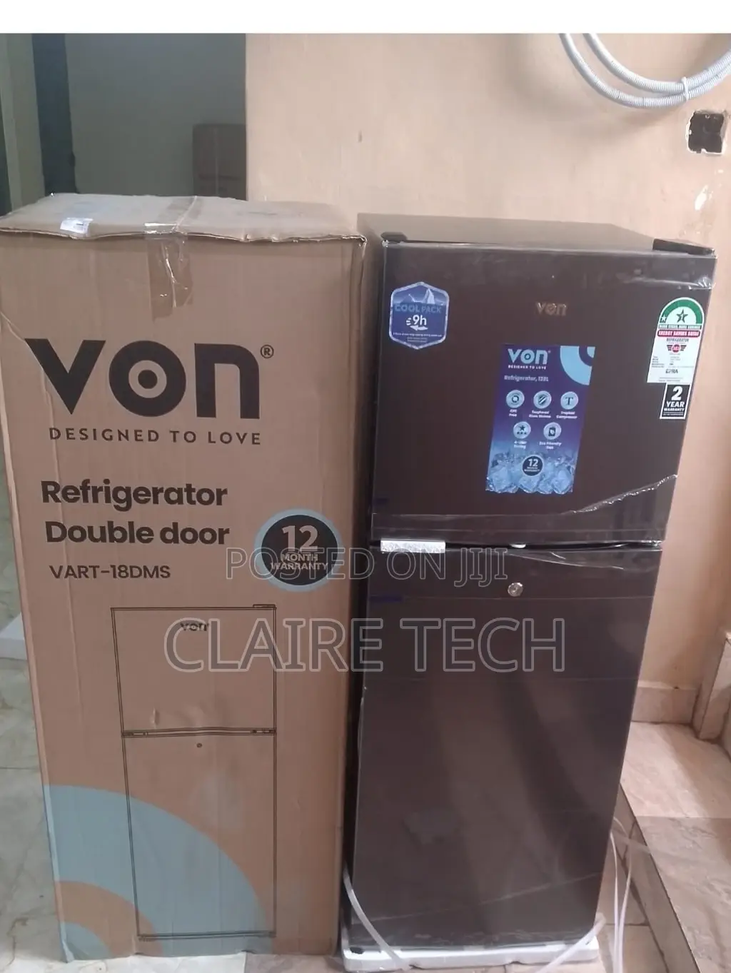 Von 138 Litres Double Door Fridge (VART-18DMS)(Grey)