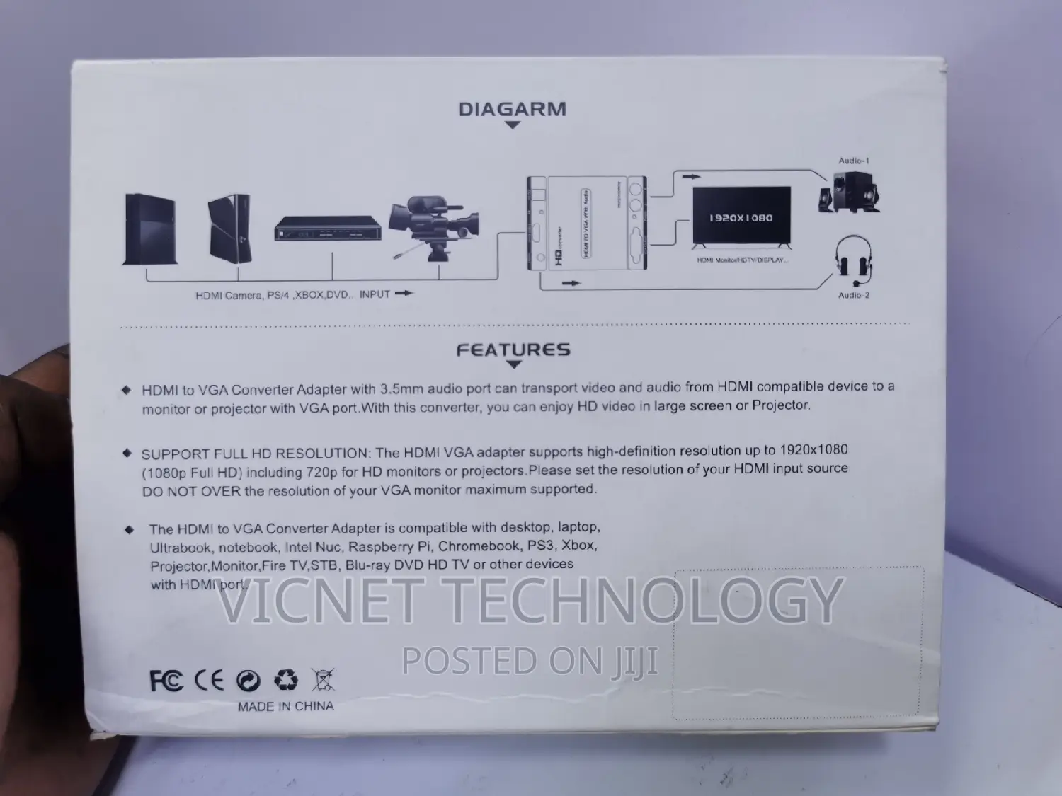 1080P HDMI to VGA Converter With Rca Port