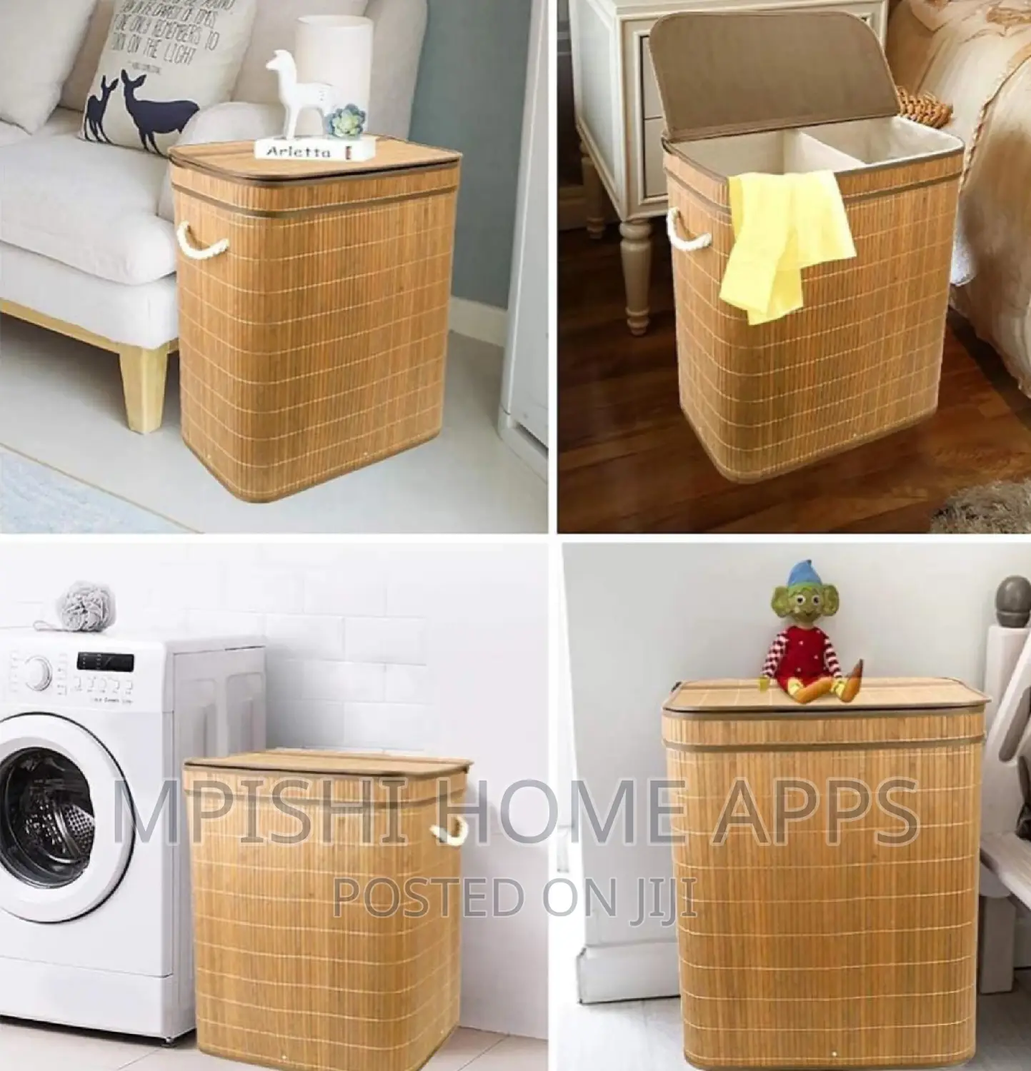 100L Bamboo Laundry Basket With Flip Lid -