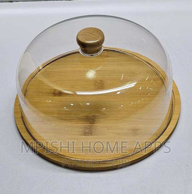 Bamboo Base Cake/Fruit Stand With Aclyric Top Dome Cover - thumbnail 3