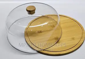 Bamboo Base Cake/Fruit Stand With Aclyric Top Dome Cover