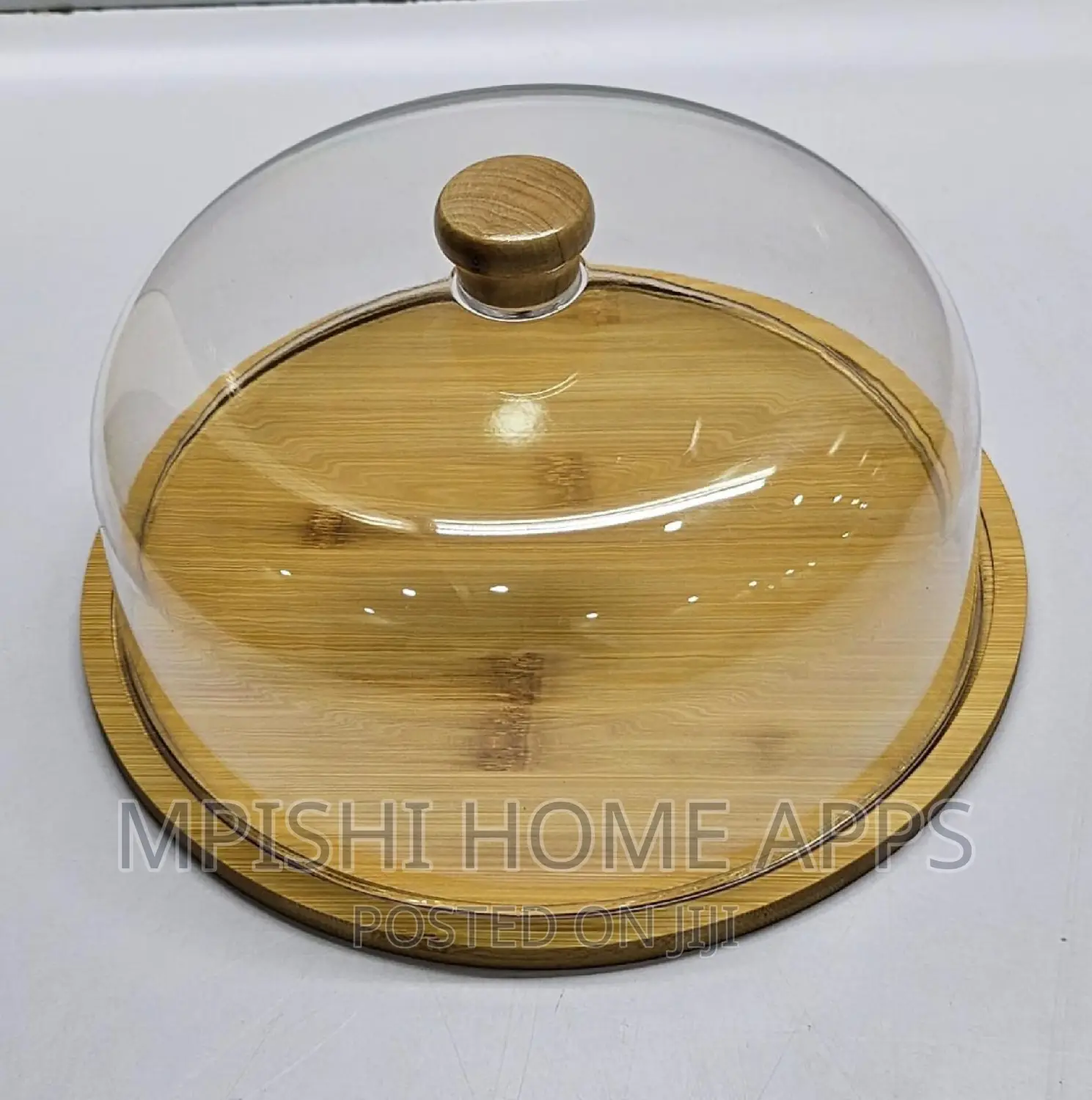 Bamboo Base Cake/Fruit Stand With Aclyric Top Dome Cover