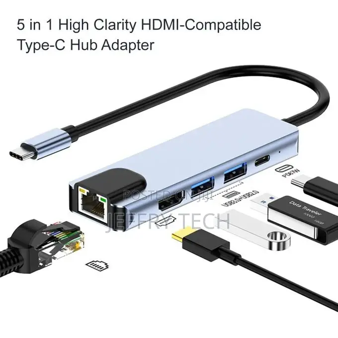 USB C Hub Adapter 5 in 1 High Resolution Hdmi-Compatible Typ