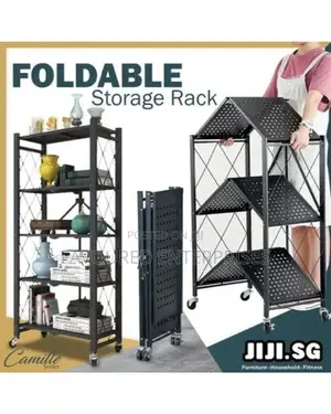 Foldable Kitchen Metallic Storage Rack With Wheels - 5 Tier