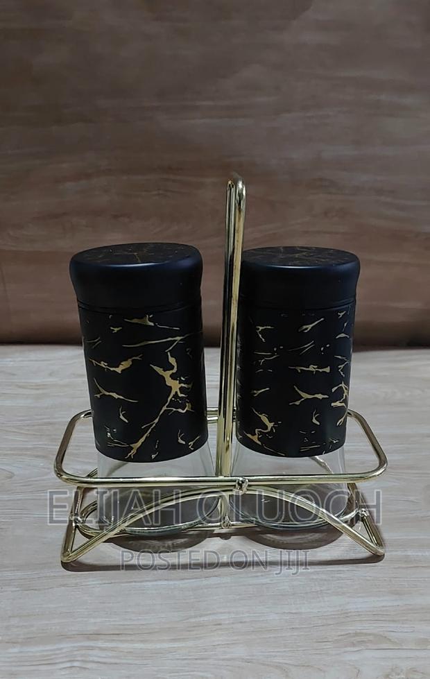 2pcs Marble Profile Glass Salt Shaker Plus Stand - main view