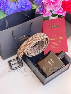 Men's Gift Package Beige Wooven Belt