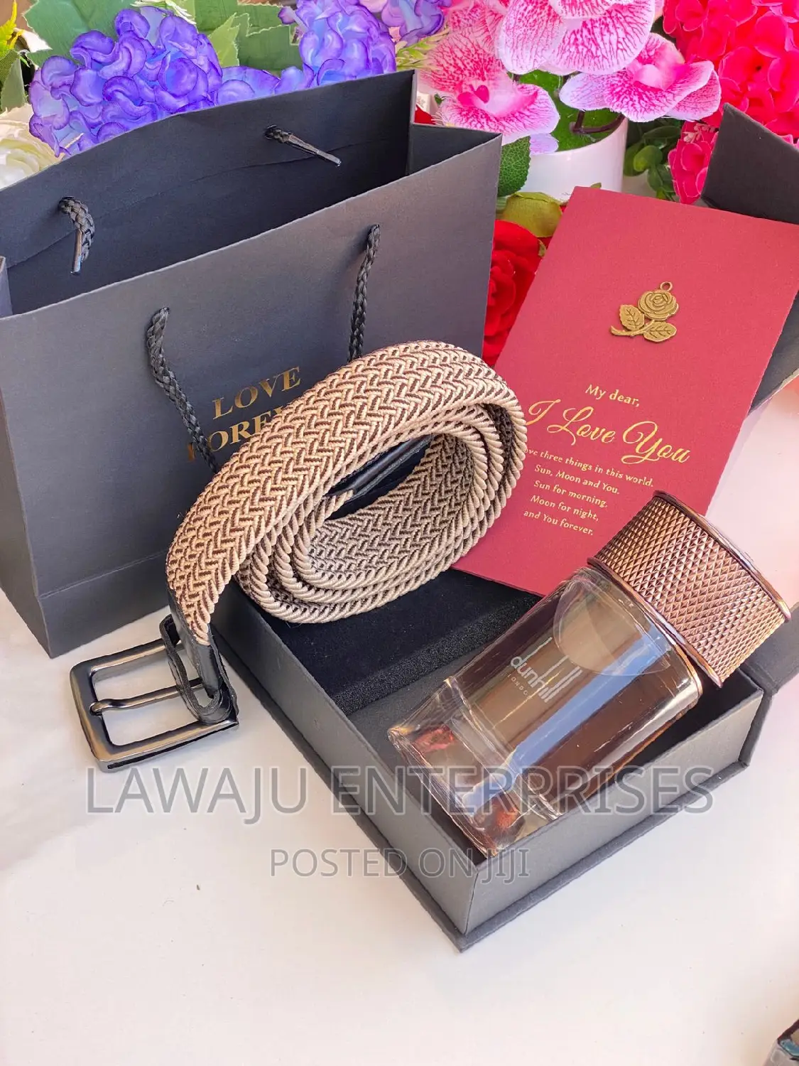 Men's Gift Package Beige Wooven Belt