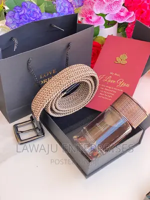 Men's Gift Package Beige Wooven Belt