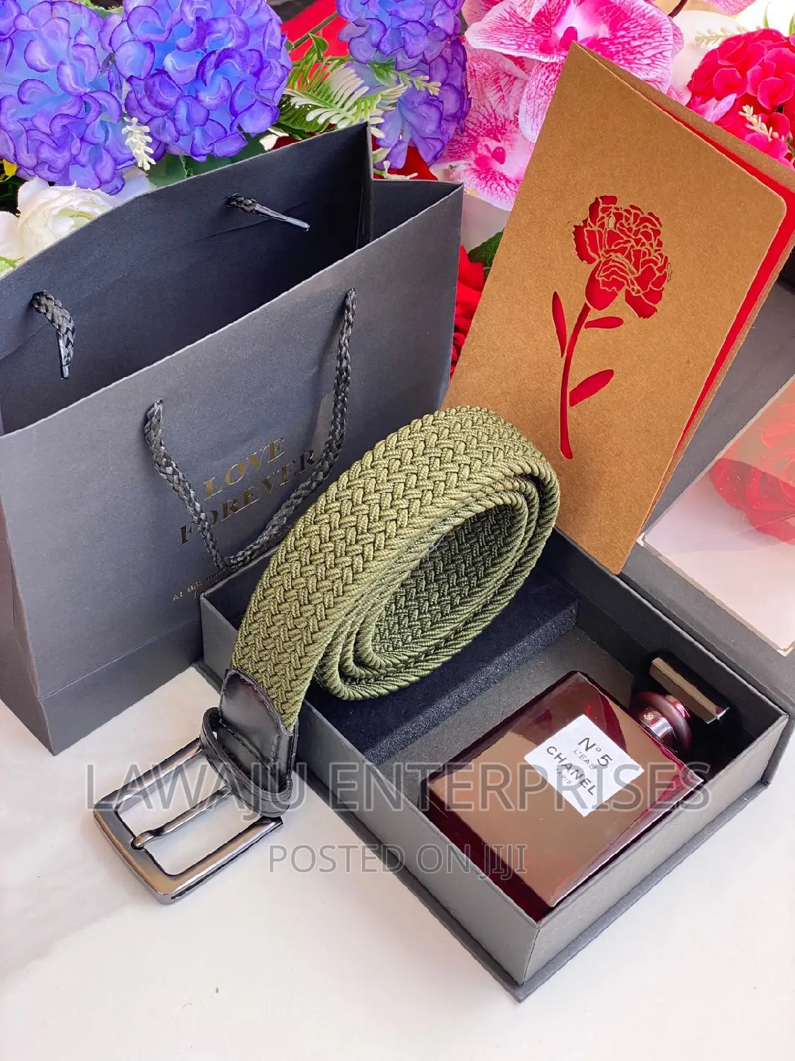Men's Gift Package Green/Grey Wooven Belt