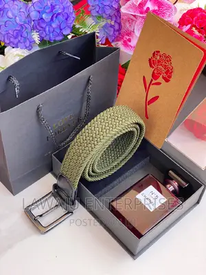 Men's Gift Package Green/Grey Wooven Belt