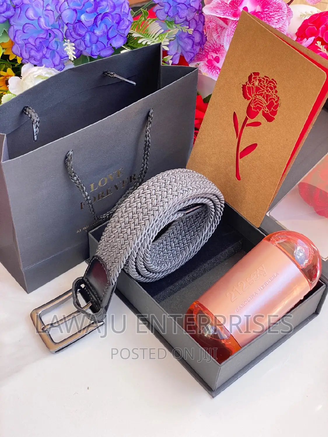 Men's Gift Package Green/Grey Wooven Belt