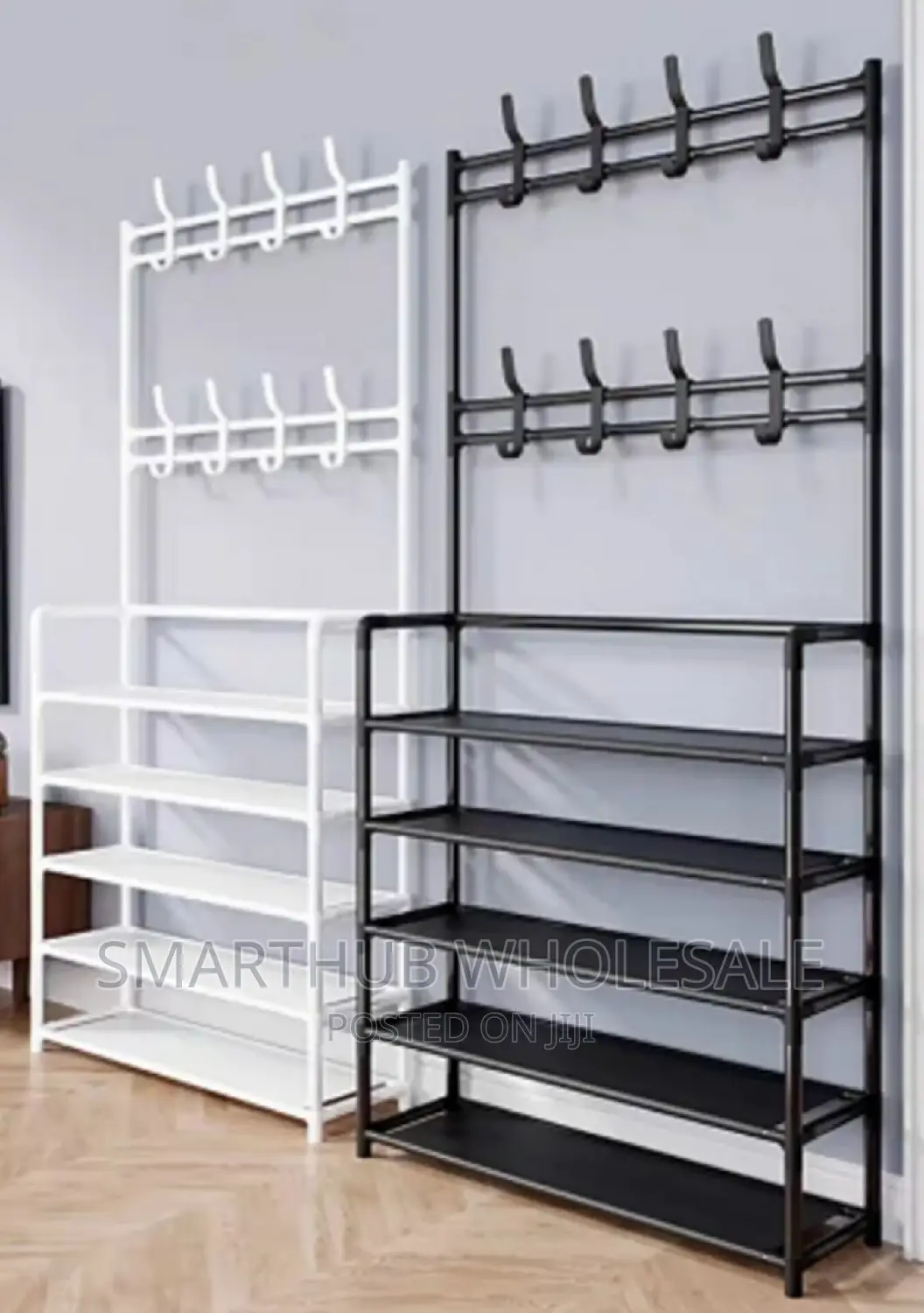 Shoe Rack With Hanger White and Black