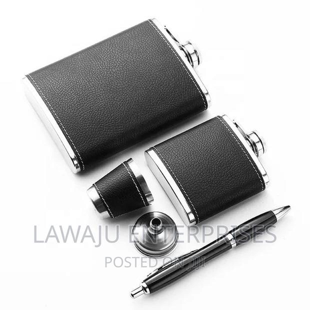 Black Leather Covered Whiskey Flasks Gift Set - thumbnail 2