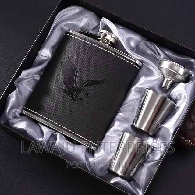 Black Leather Cover Whiskey Flask