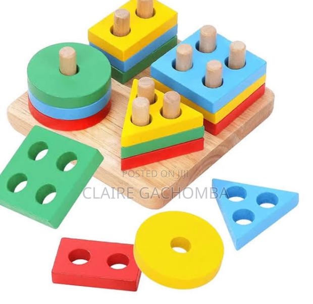 Geometric 4 Column Set Wooden Tray  - main view