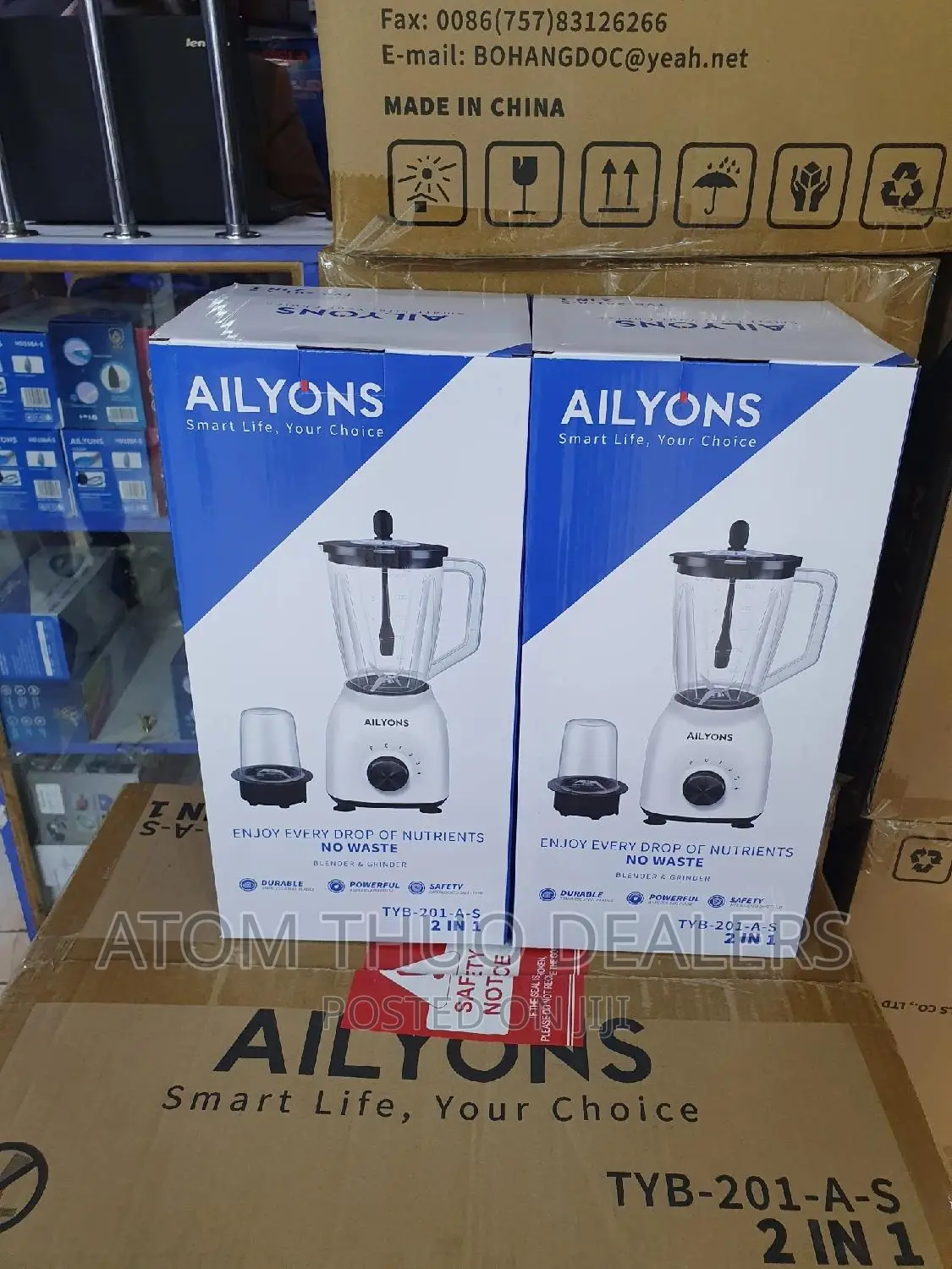 Ailyons 2 in 1 White Blender With Grinder