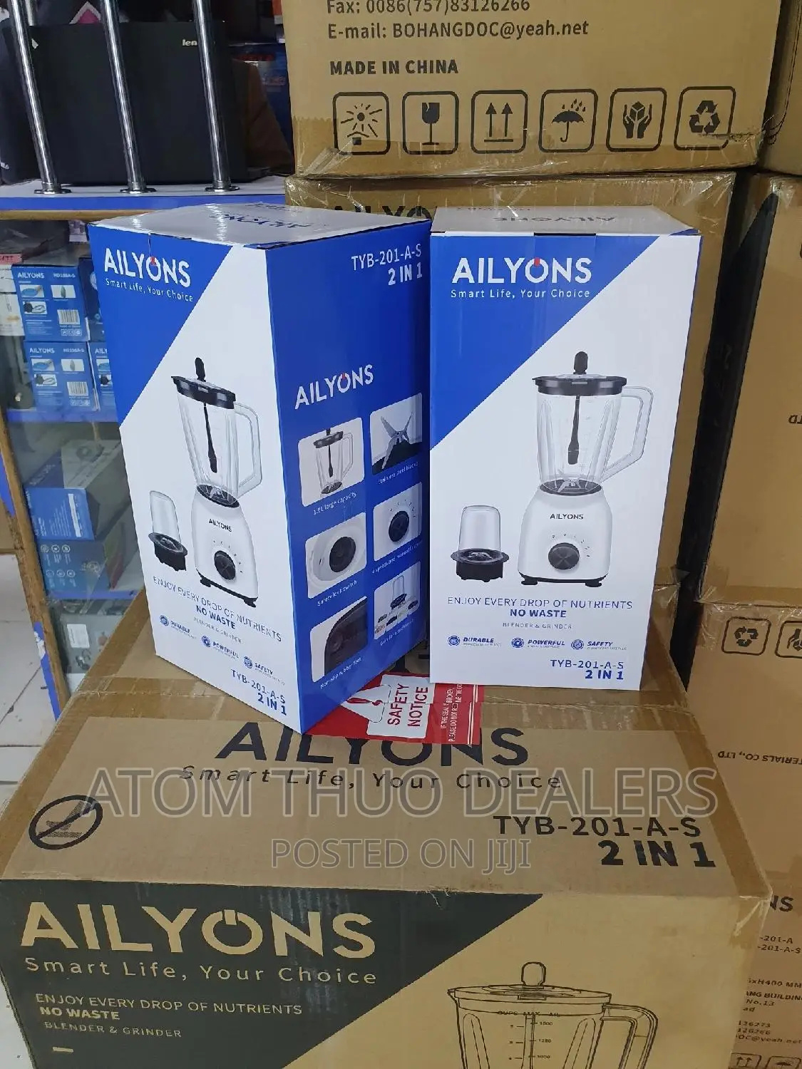 Ailyons 2 in 1 White Blender With Grinder