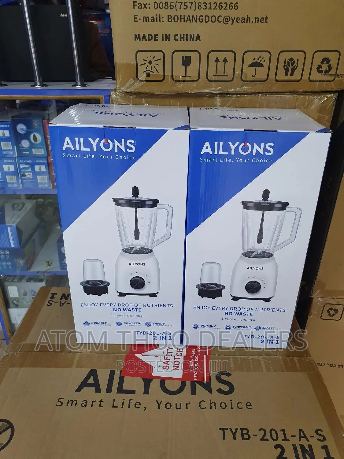 Ailyons 2 in 1 White Blender With Grinder