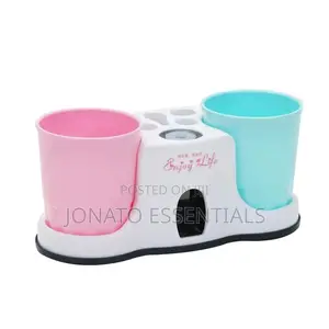 Toothbrush Holder And Toothpaste Dispenser With 2 Cups