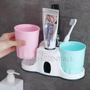 Toothbrush Holder And Toothpaste Dispenser With 2 Cups