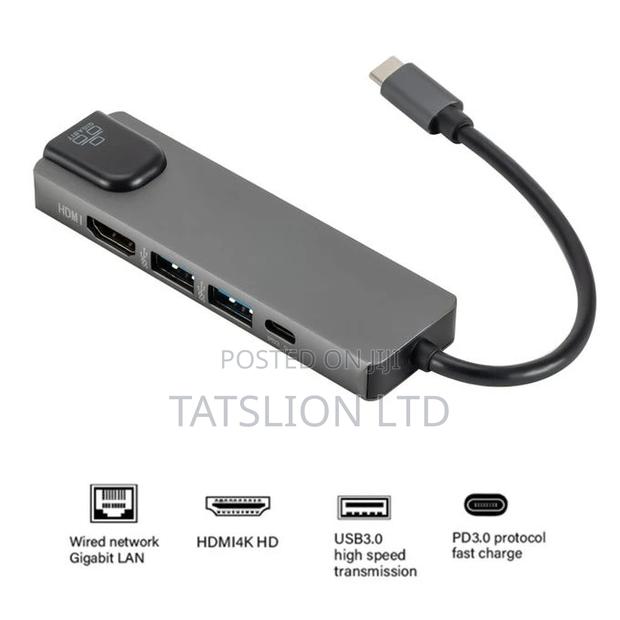 Type C 5 in 1 With USB 3.0,Hdmi,Pd Ethernet Ports Adapter