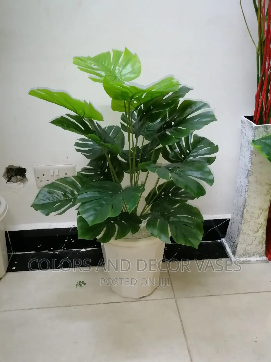 Plant Artificial With Vase and Pebbles