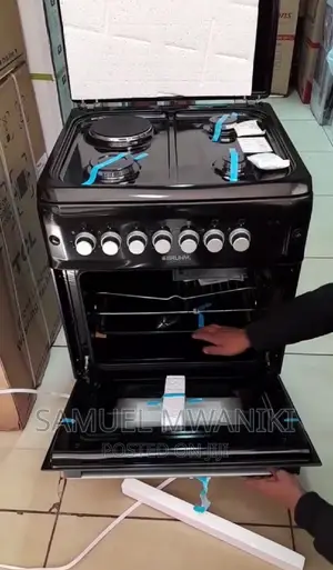 Bruhm Freestanding Cooker 3 Gas + 1 Hot Plate 60 by 60 Black
