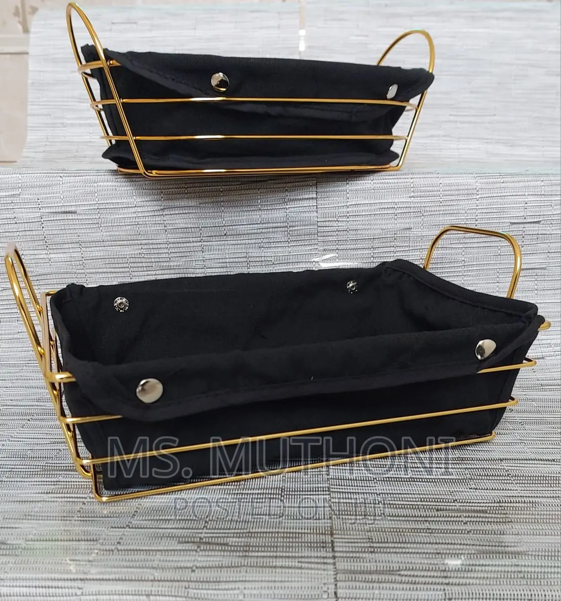 Gold Frame Black Cloth Storage Basket Available in Two Shape