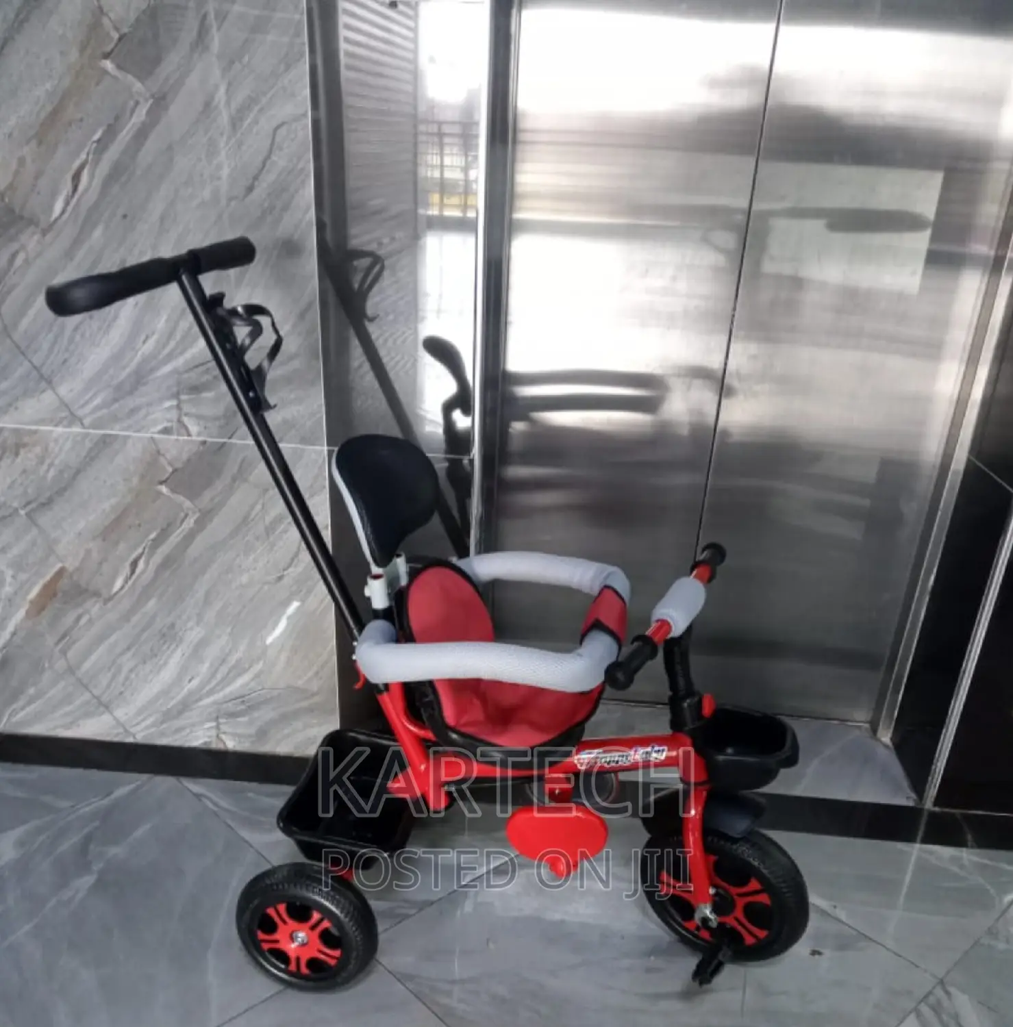 Stylish Tricycle With Protective Side Bar, Push Handle