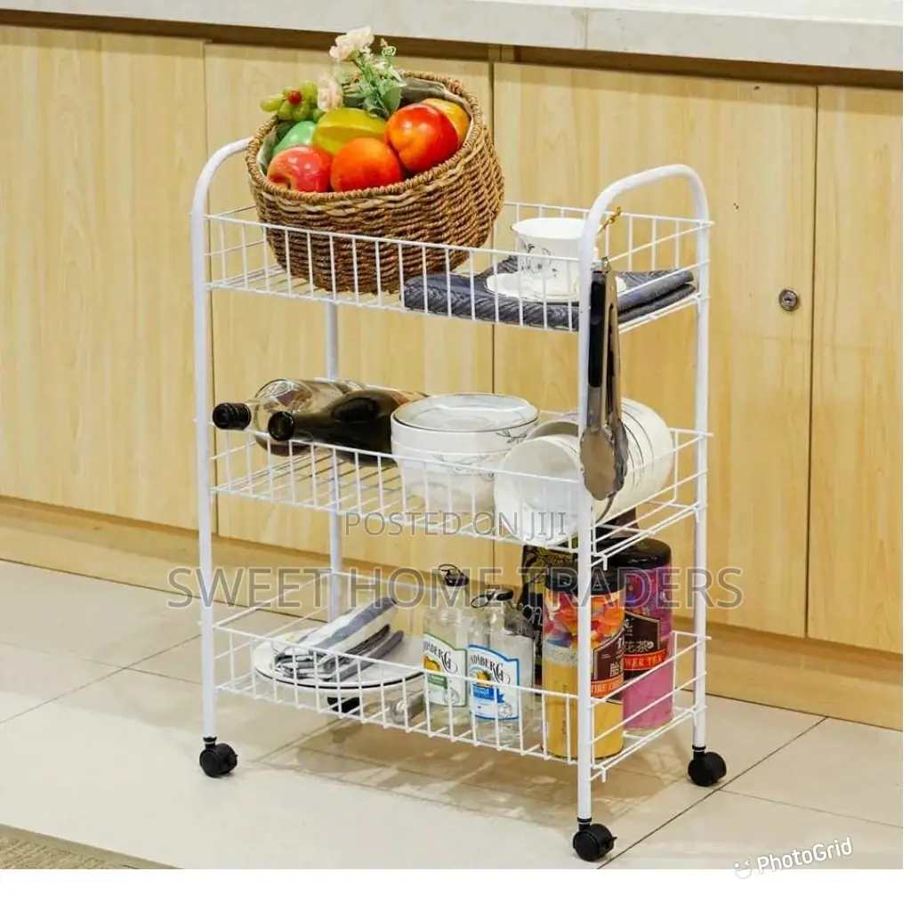 AUXILIARY TROLLEY With Wheels and Metal Mesh Trays