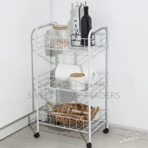 AUXILIARY TROLLEY With Wheels and Metal Mesh Trays Tray