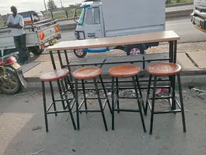 Four Mahogany Stools With One MDF Table
