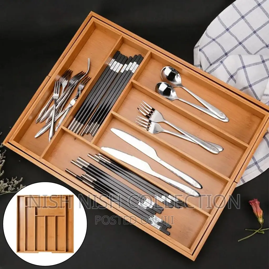 Multifunctional Bamboo Drawer Cutlery Organizer