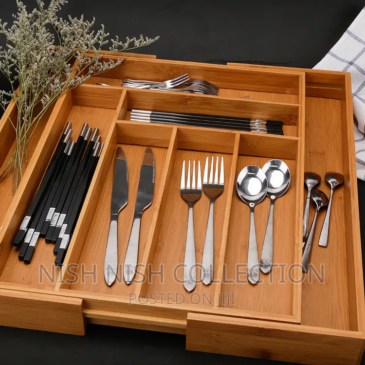 Multifunctional Bamboo Drawer Cutlery Organizer