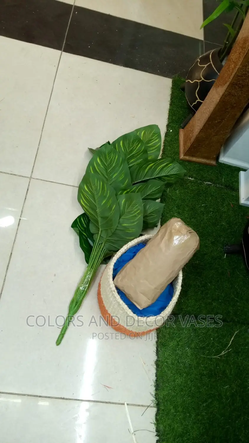 Plant Artificial Basket and Pebble Stones