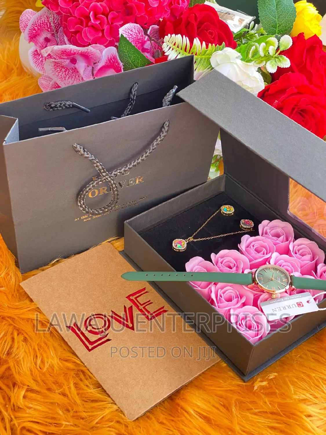 Green Strap Ladies Watch Gift Package