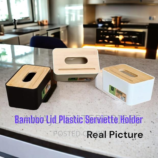 Bamboo Lid Plastic Serviette Holder - thumbnail 2
