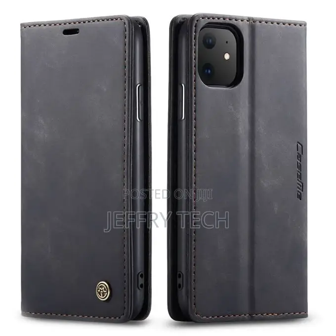 iPhone 11 Pro Retro Black Suede Leather Flip Case For