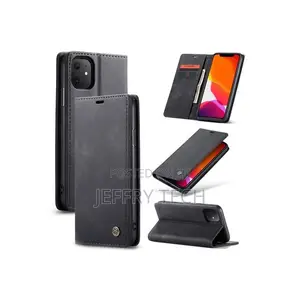 iPhone 11 Pro Retro Black Suede Leather Flip Case For