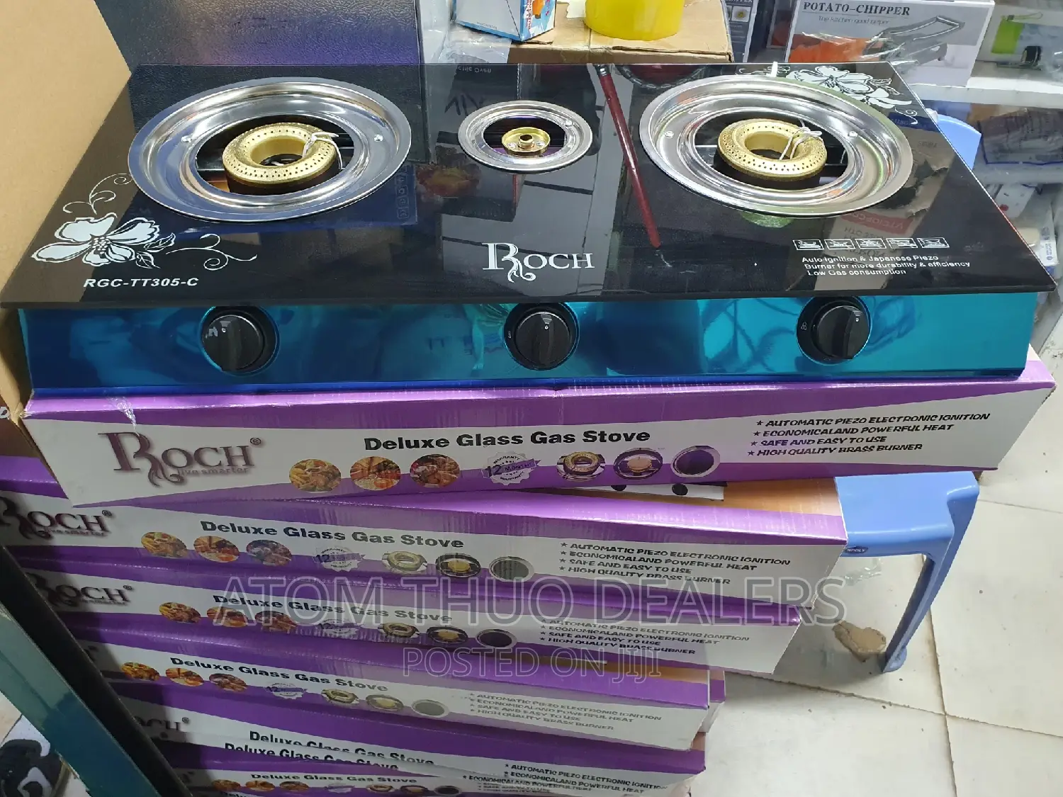 3 Gas Burners Roch Glass Top Cooker 